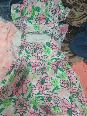 Carter's Pink and Green Floral Cotton Dress for Girls